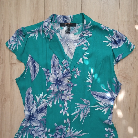 Tropical Floral Mini Dress M Teal Purple 90s Vintage NWOT - Picture 3 of 13